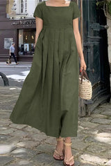 Leisure minimalist solid color pleated square collar A-line evening dress Mother of the Bride Dresses