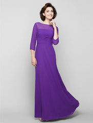 A-Line Mother of the Bride Dress Elegant Scoop Neck Ankle Length Chiffon 3/4 Length Sleeve No with Ruched
