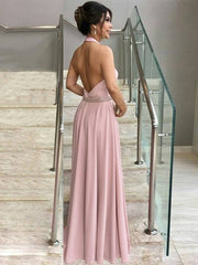 A-Line/Princess Stretch Crepe Ruffles Halter Sleeveless Floor-Length Mother of the Bride Dresses Elegant