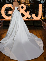 Hall Sparkle & Shine Glitter & Sparkle Wedding Dresses Mermaid / Trumpet Sweetheart Strapless Court Train Satin Bridal Gowns With Ruched Sequin