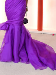 Mermaid / Trumpet Evening Gown Elegant Dress Formal Black Tie Court Train Sleeveless One Shoulder Organza with Ruched