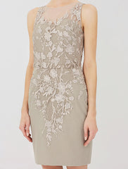 Sheath / Column Mother of the Bride Dress Formal Classic & Timeless Elegant & Luxurious Convertible Dress Illusion Neck Knee Length Chiffon All Over Lace Long Sleeve with Appliques