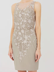 Aimishang  Sheath / Column Mother of the Bride Dress Formal Classic & Timeless Elegant & Luxurious Convertible Dress Illusion Neck Knee Length Chiffon All Over Lace Long Sleeve with Appliques