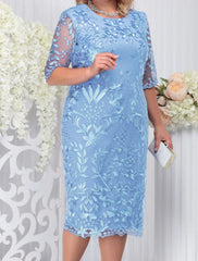 Women's Lace Dress Plus Size Curve Party Dress Floral Crew Neck Half Sleeve Fall Spring Elegant Prom Dress Midi Dress Formal Party Dress