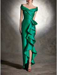 Sheath Formal Dress Cocktail Dresses Christmas Red Green Dress Vintage Dress Formal Wedding Guest Asymmetrical Sleeveless Off Shoulder Satin with Ruffles 2025