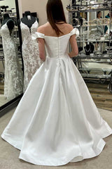 White Off-the-Shoulder Ruffled A-Line Long Wedding Dress