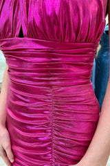 Neon Pink Halter Ruched Short Party Dress