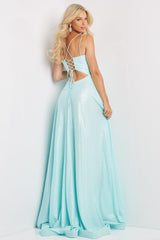 Jovani 08490 A Line Spaghetti Strap Long Prom Dress