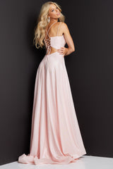 Jovani 08490 A Line Spaghetti Strap Long Prom Dress