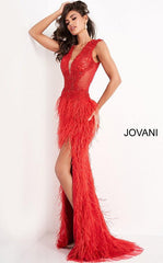 Jovani 06446 Long Sheath Feather Prom Dress