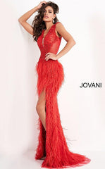 Jovani 06446 Long Sheath Feather Prom Dress