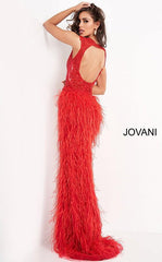 Jovani 06446 Long Sheath Feather Prom Dress
