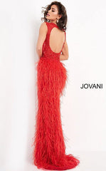Jovani 06446 Long Sheath Feather Prom Dress