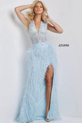 Jovani 06446 Long Sheath Feather Prom Dress
