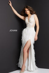 Jovani 06446 Long Sheath Feather Prom Dress