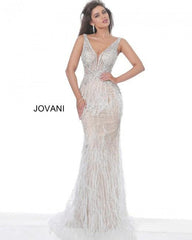 Jovani 03023 Prom Long Sleeveless Feather Dress