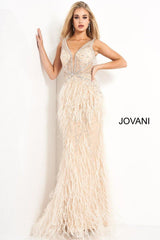 Jovani 03023 Prom Long Sleeveless Feather Dress