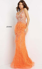 Jovani 03023 Prom Long Sleeveless Feather Dress