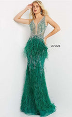 Jovani 03023 Prom Long Sleeveless Feather Dress