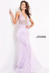 Jovani 03023 Prom Long Sleeveless Feather Dress