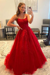 Princess Scoop Neck Lace Appliques A-line Empire-Waist Long Formal Dress