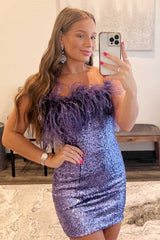 Feathered Strapless Bodycon Short Homecoming Dress