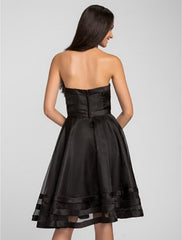 A-Line Strapless Knee Length Organza Bridesmaid Dress with Pleats Ruffles
