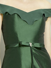 A-Line Mother of the Bride Dress Elegant High Low Off Shoulder Asymmetrical Chiffon Taffeta Short Sleeve with Pick Up Skirt Bow(s)