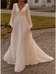 Simple Wedding Dresses Wedding Dresses A-Line Camisole Sleeveless Tea Length Chiffon Bridal Gowns With Pleats