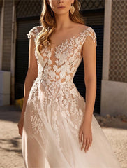 Wholesale Beach Boho Wedding Dresses A-Line Boat Neck Sleeveless Floor Length Organza Bridal Gowns With Flower Solid Color