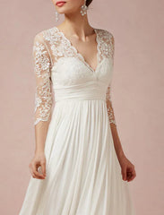 A-line/Princess V-neck Asymmetric Lace Wedding Dress Beautiful