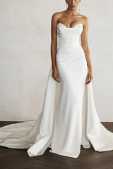 Tight Sweetheart Satin Pleated Side Split Simple Wedding Dress Off Shoulder Sexy