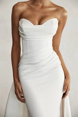 Tight Sweetheart Satin Pleated Side Split Simple Wedding Dress Off Shoulder Sexy