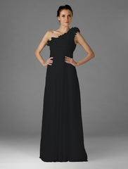 Bridesmaid Dress One Shoulder Sleeveless Elegant Floor Length Chiffon