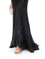 Mermaid Black Dress Evening Gown Sequin Prom Dress Sparkle Formal Gown Sweep / Brush Train Long Sleeve Illusion Neck Lace with Appliques 2025