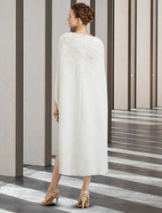 Two Piece Sheath / Column Mother of the Bride Dress Wedding Guest Church Elegant Jewel Neck Knee Length Chiffon Lace Sleeveless with Beading Appliques Fall