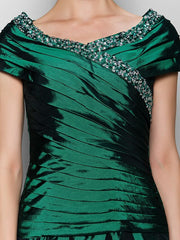 A-Line Mother of the Bride Dress Vintage Inspired V Neck Ankle Length Taffeta Short Sleeve with Beading Side
