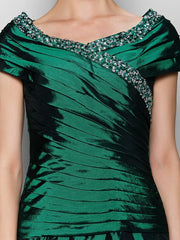 A-Line Mother of the Bride Dress Vintage Inspired V Neck Ankle Length Taffeta Short Sleeve with Beading Side Draping