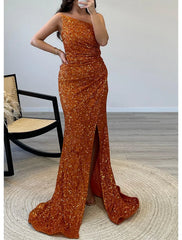 Mermaid / Trumpet Prom Dresses Sparkle Dress Prom Birthday Sweep / Brush Train Sleeveless Off Shoulder Sequined with Sequin