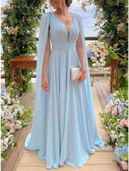 Sheath / Column Mother of the Bride Dress Wedding Guest Elegant Party V Neck Court Train Chiffon Sleeveless with Pleats