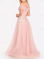 Ball Gown Evening Gown Elegant Dress Formal Pink Dress Floor Length Sleeveless Sweetheart Neck Tulle with Flower