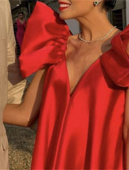 A-Line Evening Gown Party Dress Red Green Dress Formal Wedding Sweep / Brush Train Sleeveless V Neck Charmeuse with Pleat