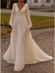 Wholesale Simple Wedding Dresses Wedding Dresses A-Line Camisole Sleeveless Tea Length Chiffon Bridal Gowns With Pleats Solid Color