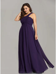 A-Line Evening Gown Empire Dress Wedding Guest Formal Evening Floor Length Sleeveless One Shoulder Bridesmaid Dress Chiffon Backless with Pleats Draping