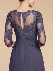 Aimishang A-Line Mother of the Bride Dress Wedding Guest Elegant Scoop Neck Ankle Length Chiffon Lace 3/4 Length Sleeve with Ruching Solid Color