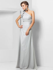 Sheath / Column Elegant Dress Wedding Guest Formal Evening Floor Length Sleeveless One Shoulder Bridesmaid Dress Chiffon with Sash / Ribbon Appliques