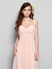 Product Sample Sheath / Column Straps Floor Length Chiffon Bridesmaid Dress with Sash / Ribbon / Pleats