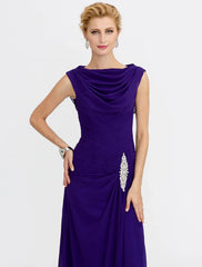 Aimishang Sheath / Column Mother of the Bride Dress Color Block Lace Up Cowl Neck Ankle Length Chiffon Charmeuse Sleeveless with Criss Cross Beading