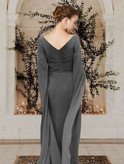 Aimishang  Sheath / Column Mother of the Bride Dress Elegant V Neck Floor Length Chiffon Half Sleeve with Beading Side-Draped