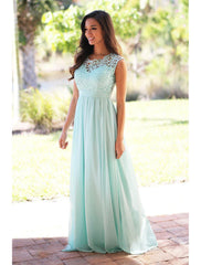 A-Line Bridesmaid Dress Sleeveless Elegant Floor Length Chiffon Ribbon Pleats